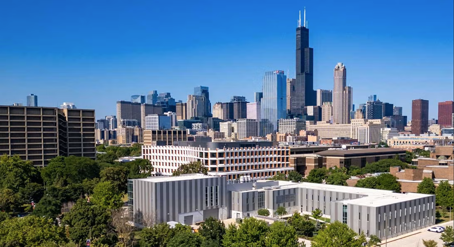 Chicago skyline and UIC campus